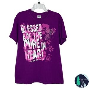 Gildan Scripture T-Shirt Blessed Are the Pure in Heart Size Medium Purple Floral